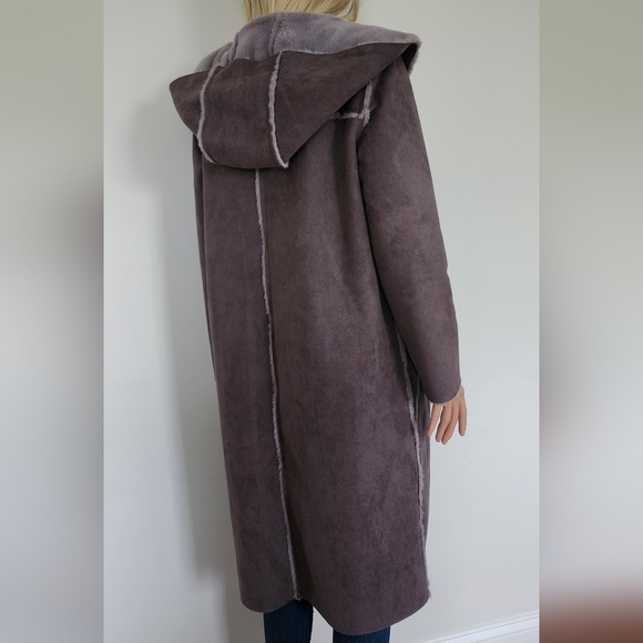 ZARA COAT FAUX FUR GREY HOODED SMALL - Picture 7 of 11